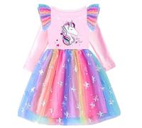 VIKITA Robe Fille Papillon Imprimé Brodé Sequins Princesse Enfants Robes d'automne 2-12 Ans