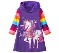 VIKITA Sweatshirts Enfant Broderie Fleur Sweats à Capuche Robe rayée Coton Fille LH7620 7-8 Ans