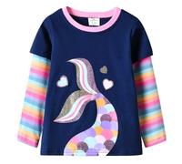 VIKITA T-Shirt Manches Longues Enfant Fille Broderie Fleurs Imprimé Coton Printemps Automne L3110 7-8 Ans