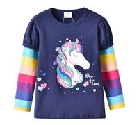 VIKITA T-Shirt Manches Longues Enfant Fille Broderie Fleurs Imprimé Coton Printemps Automne L3907 9-10 Ans