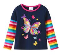 VIKITA T-Shirts Fille Broderie Imprimé Coton Manches Longues Enfants L7112 6-7 Ans