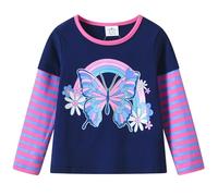 VIKITA T-Shirts Fille Coton Imprimé Papillon Rayures Manches Longues Enfants L3117 4-5Ans