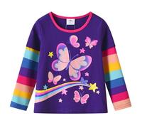VIKITA T-Shirts Fille Coton Imprimé Papillon Rayures Manches Longues Enfants L3119 7-8Ans