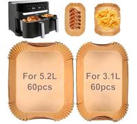 VIKKI Lot de 120 feuilles de cuisson pour friteuse à air chaud Tefal EY9018 Dual Easy Fry 5,2/3,1 l, pour friteuse à air chaud Philips Airfryer 3000 série 6L/3L EY905D 5,2/3,1 l, grande et petite