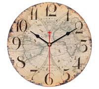 VIKMARI 20cm/8pouce Belle Montre Murale Vintage Carte du Monde, Petite Montre Industrielle de Style Rural, Batterie Bois sans Bruit pour Salon Cuisine Chambre Salle de Bains Bureau