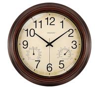 VIKMARI Horloge Extérieure Étanche 30cm Marron, Thermomètre Hygromètre