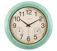 VIKMARI Horloge Extérieure Étanche 30cm Vert, Thermomètre et Hygromètre