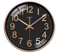 VIKMARI Horloge Murale 20 cm Silencieuse sans Tic-Tac Noir et Doré - À Pile Quartz Design Moderne pour Cuisine Bureau Salon
