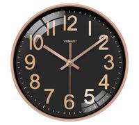 VIKMARI Horloge Murale 25 cm Silencieuse sans Tic-Tac Noir et Doré - À Pile Quartz Pendules Murales pour Salon Chambre Cuisine