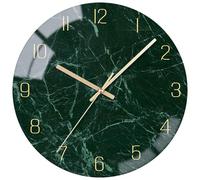 VIKMARI Horloge Murale 25 cm - Verre Trempé Anti-Rayures, Mouvement Quartz Silencieux sans Tic-Tac, Marbre Design Moderne Minimaliste pour Salon Chambre Bureau École - Vert Foncé