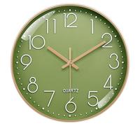 VIKMARI Horloge Murale 30 CM, Silencieuse à Pile, Moderne Couleur Vert Olive avec Chiffres 3D, Décoration pour Cuisine, Salon, Chambre à Coucher, Bureau, Salle de Bain