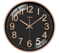 VIKMARI Horloge Murale 30 cm Silencieuse sans Tic-Tac Noir et Doré - À Pile Quartz Pendule Murale pour Salon Bureau Salle à Manger