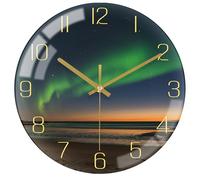 VIKMARI Horloge Murale Aurore Verte 25 cm (10 Pouces) - Horloge Aurore Ciel Nocturne Silencieuse sous Piles, Décorative pour Salon/Cuisine/Chambre/Salle de Bain/Bureau