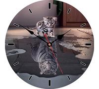 VIKMARI Horloge Murale Bois 34 CM Silencieuse à Quartz Sans Tic-tac Design Moderne pour Cuisine, Maison, Salon, Chambre, Bureau, École - Modèle de Chat et Tiger