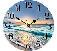 VIKMARI Horloge Murale de Salle de Bain, Plage, mer, 30,5 cm, Belle Horloge Bleue, Horloge Murale en Bois Moderne inhabituelle pour Cuisine, Salon, Chambre à Coucher, Bureau