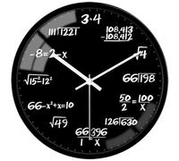 VIKMARI Horloge murale décorative en verre de 20,3 cm style enseignement mathématique, horloge ronde moderne noire à piles, silencieuse, sans tic-tac, à suspendre