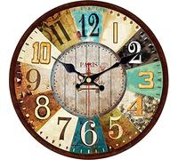 VIKMARI Horloge murale décorative, horloge murale d'intérieur silencieuse en métal, horloge murale vintage européenne avec grands chiffres romains | style français parisien | 35,5 cm