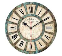 VIKMARI Horloge Murale en Bois de 35,6 cm avec Chiffres Romains Style | Horloges murales rétro à piles style campagnard français pour cuisine, salon, salle de bain, chambre à coucher