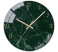 VIKMARI Horloge murale en verre vert émeraude silencieuse, sans tic-tac, fonctionne à piles, 25,4 cm, texture marbrée, moderne, décoration d'intérieur, cuisine, petite horloge analogique à quartz pour