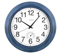 VIKMARI Horloge Murale Extérieure 30cm Étanche Indigo avec Thermomètre