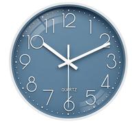 VIKMARI Horloge Murale Moderne et Simple 25 cm Silencieuse Bleue à Pile Décorative pour Enfants, Salon, Chambre à Coucher, Cuisine, Bureau, Salle de Bain (Bleu)