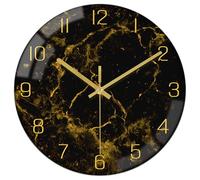 VIKMARI Horloge Murale Moderne Texture de Marbre Noir Or de 30 cm Silencieuse Non Tic-Tac Fonctionnant à Batterie Horloges à Quartz - Décoration Rustique pour Cuisine Chambre Salon et Bureau