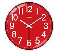 VIKMARI Horloge Murale Rouge 30 CM, Silencieuse et Facile à Lire, Horloge Moderne pour Chambre à Coucher, École à Domicile, Cuisine, Salon, Bureau