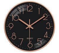 VIKMARI Horloge Murale Silencieuse 25 cm Or Noir à Pile sans Tic-Tac Quartz avec Chiffres 3D en Or Horloge Analogique Décorative pour Chambre à Coucher Bureau Salle de Bain