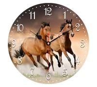 VIKMARI Horloge Murale Silencieuse Non Coutil - Motif Cheval Courant, Qualité Quartz, Batterie, Ronde 14 Pouces pour Cuisine
