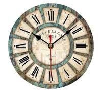 VIKMARI Horloge Murale Vintage Silencieuse 20cm Chiffres Romains Bureau | Horloge murale rustique en MDF, style Café de Paris avec chiffres romains pour Chambre, Cuisine et décoration vintage maison.