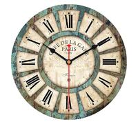 VIKMARI Horloge Murale Vintage Silencieuse 30cm Chiffres Romains Salon | Horloge murale rustique MDF Café de Paris avec chiffres romains pour Cuisine, Chambre et décoration murale française.