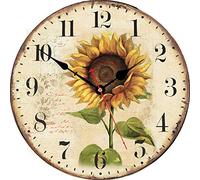 VIKMARI Pendule Murale 20cm Tournesol Bois Cuisine Vintage Silencieuse | Horloge murale en bois MDF avec grands chiffres arabes. Déco vintage sans tic-tac, idéale pour cuisine ou bureau.