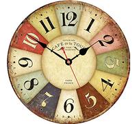 VIKMARI Silencieux Non coutil Rustique Horloge Murale Romaine Accueil Ronde en Bois Numerals muraux décoratifs horloges 14 inch Paris français