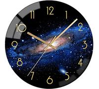 VIKMARI Verre Horloge Murale silencieuse Non coutil Mur Clocks- qualité Quartz à Pile Ronde 12 inch Motif Ciel Nuit