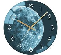 VIKMARI Verre Horloge Murale silencieuse Non coutil Mur Clocks- qualité Quartz à Pile Ronde 12 inch Motif de la Terre