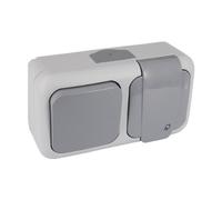 VIKO palmiye - Commutateur 1 pôle schuko 2 pôles + terre IP54 rabat horizontal Gris