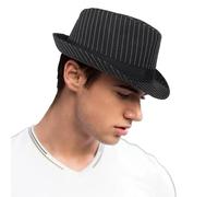Vikodah Trilby Fedora Chapeau pour homme Protection solaire Panama Chapeau classique rayé Jazz, Noir , M