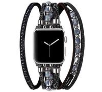 Vikoros Bracelet mignon compatible avec Apple Watch Ultra iWatch Series 8 7 6 5 4 3 2 1 SE 38 mm, 40 mm, 41 mm pour femme, bracelet de luxe en cuir fin et métal pour iWatch bracelets pour iWatch