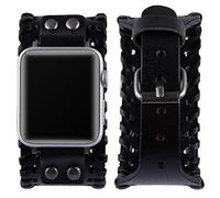 Vikoros Compatible avec Apple Watch SE Series 6 5 4 3 38 mm 40 mm Bracelet unisexe rétro nordique viking Bracelet en cuir compatible avec les bracelets iwatch Noir