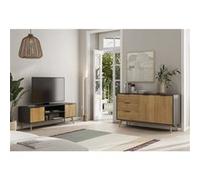 VIKOV - Pack Salon Scandinave Meuble TV 140cm + Buffet 140cm 2 Portes en Pin Massif - MARCKERIC_Pack Beige G