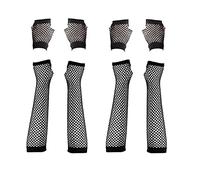 VIKSAUN 4 Paires Gants Résille Longs et Courts Sans Doigts, Mitaines Extensibles, Filet Noir pour Costume des Années 80, Fournitures de Soirée
