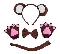 VIKSAUN 4 Pièces Accessoires de Costume de Singe, Singe Cosplay Ensemble, Kit de Costume Animal Serre-tête, Oreilles d'ours Bruns et Serre-tête en Forme de Queue et Bandeau