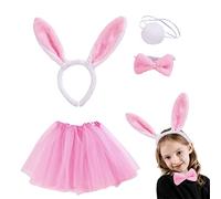 VIKSAUN 4Pcs Costume Lapin, Ensembles Lapin Déguisement Serre-Tête Bandeau Oreilles de Lapin,Cravate,Queue en Peluche Set Costume Accessoires, Ensemble de Déguisement de Pâque Enfant Oreille de Lapin