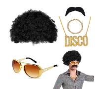 VIKSAUN 5 Pièces Ensemble de Costume Hippie, Hippie Perruque Set, Perruque Afro, Perruque Homme Annee 80, Accessoires Hippie, pour 60's 70's 80's Hippie Costume Disco Thème Partie