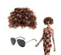 VIKSAUN Ensemble de Costume Hippie, Perruque Afro, Funky Lunettes de Soleil, Années 60, 70 Hippie Déguisement Accessoires Kit pour Fête ou Musique Festival, pour Fête à Thème Années 50/60/70 (2 Pcs)