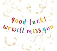 VIKSAUN We will miss you with good luck, Bannière Banderole Glitter Banner Décorations de Fête Pour la retraite, l'obtention du diplôme, le déménagement, l'adieu(Multicolour)