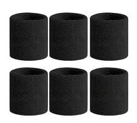 VIKY® Lot de 6 bandeaux éponge pour enfant - Pour le fitness, le fitness, les garçons et les filles - En coton absorbant - Pour football, basketball et tennis - Noir