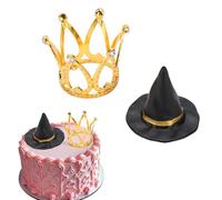 Vikye Chapeau de Sorcière et Couronne pour Gâteaux, 24 Mini Chapeaux de Sorcier en PVC avec Couronnes de Princesse en Alliage de Zinc, pour Fête D'anniversaire Gothique et Loisirs (GOLD)