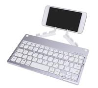 Vikye Clavier Bluetooth Pliable avec Support, Clavier de Voyage sans Fil Portable, Calme et Léger pour iOS, Tablette Android et PC (Argent Blanc)