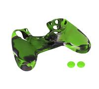 Vikye Housse en Silicone pour Manette PS4, Coque en Silicone Antidérapante avec 1 Paire de Poignées pour Manette PS4, Bleu Camouflage(Vert camouflé)